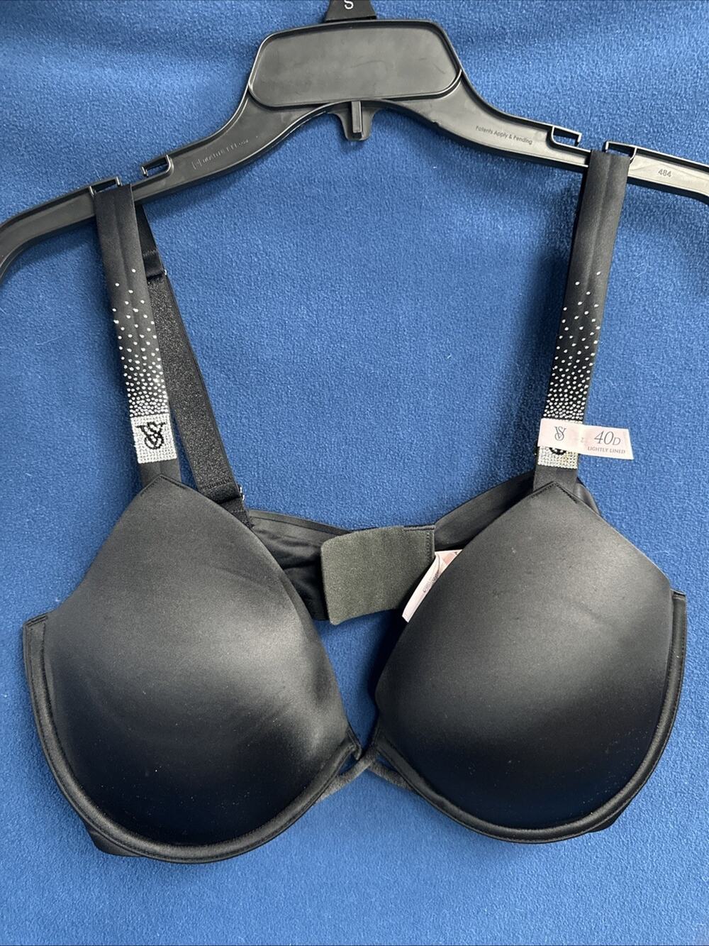 Victoria's Secret Black Bra 40D Rhinestone Straps Lightly Lined Low Cut Demi